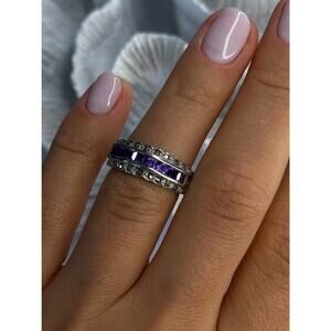 925 STERLING SILVER AMETHYST & MARCASITE RING SIZE 6